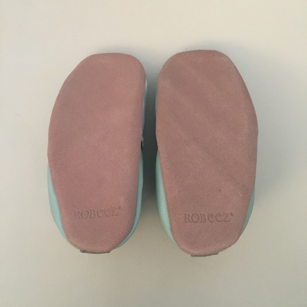 Robeez Soft Soles Baby Shoes in Mint Stripe with Seahorse & Coral 18-24M - Picture 3 of 14